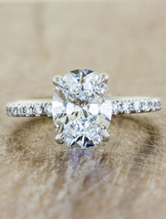 oval diamond engagement ring, pave band;caption:1.90ct. Oval Diamond Platinum