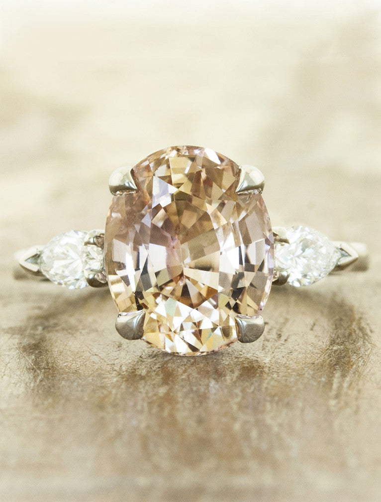 Oval Peach Sapphire Multi Stone Engagement Ring