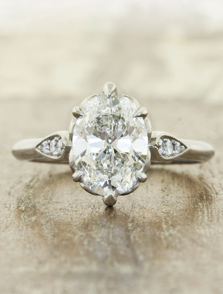 Vintage inspired designs;caption:Customized with 1.50ct. Oval Diamond 14k White Gold