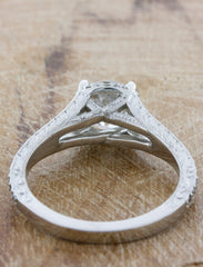 Vintage Inspired Split Band Hand Engraved Engagement Ring - Double Arching Shank