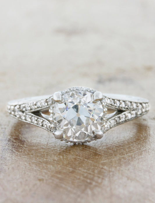caption:Shown with 1.35ct Old European cut diamond in platinum