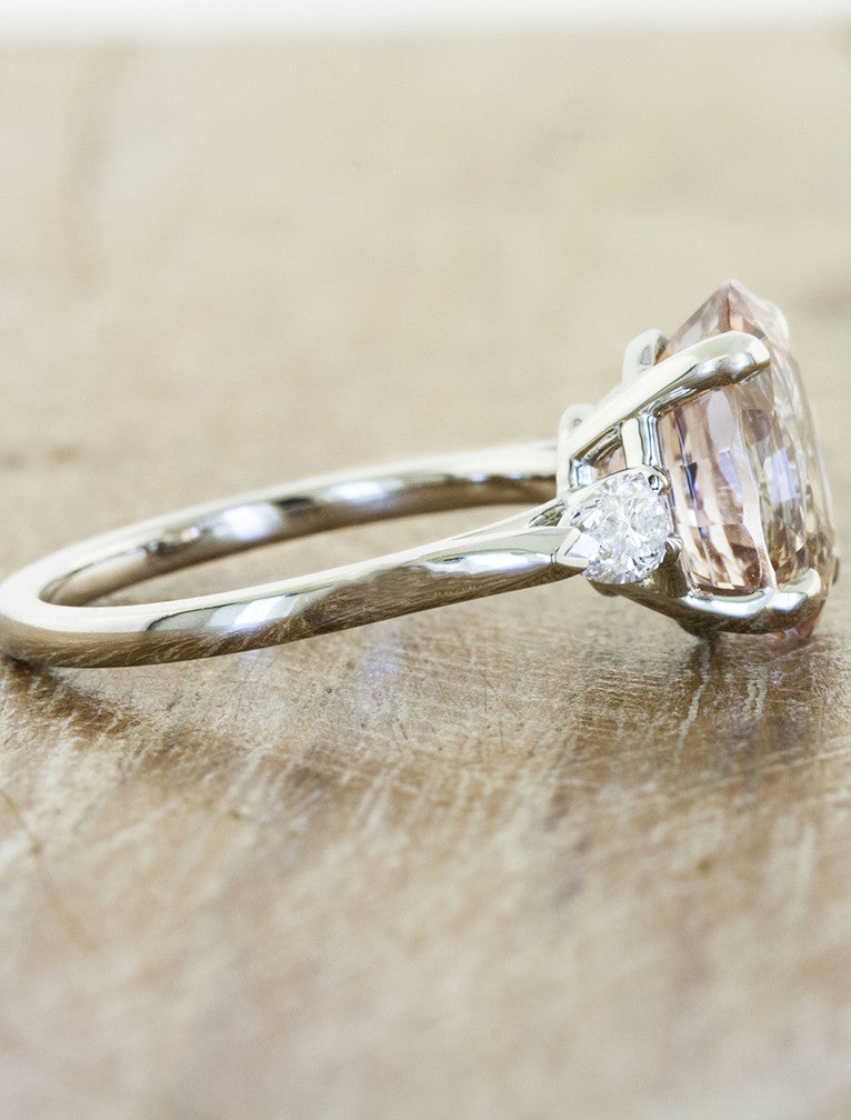 Oval Peach Sapphire Multi Stone Engagement Ring