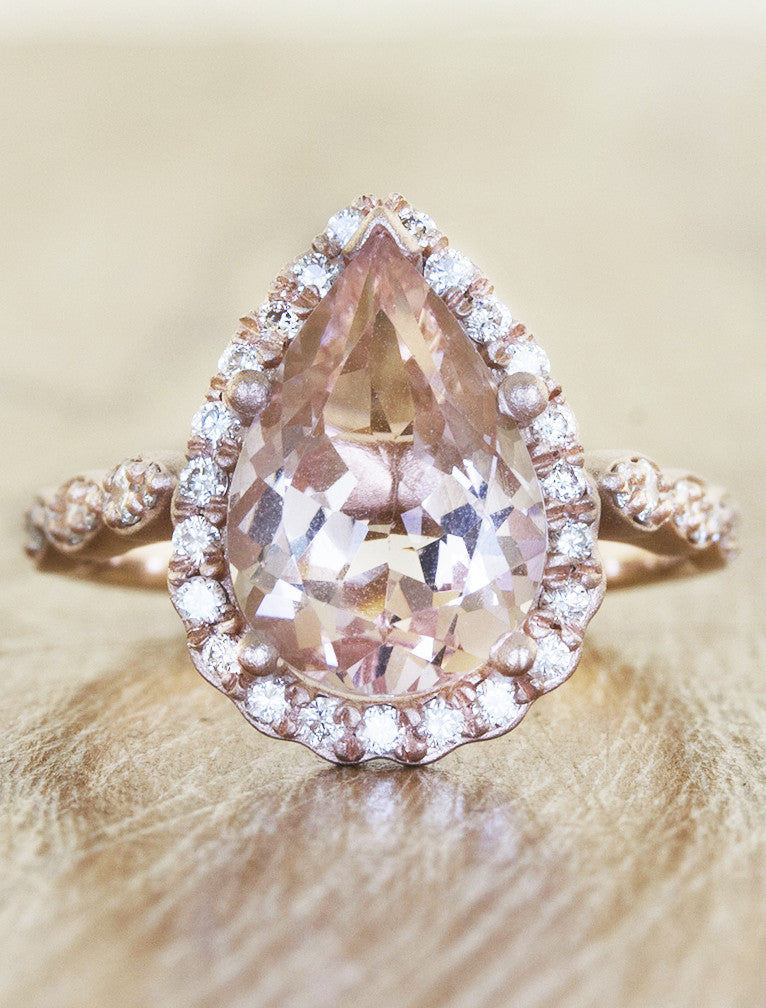 pear shaped pink morganite engagement ring