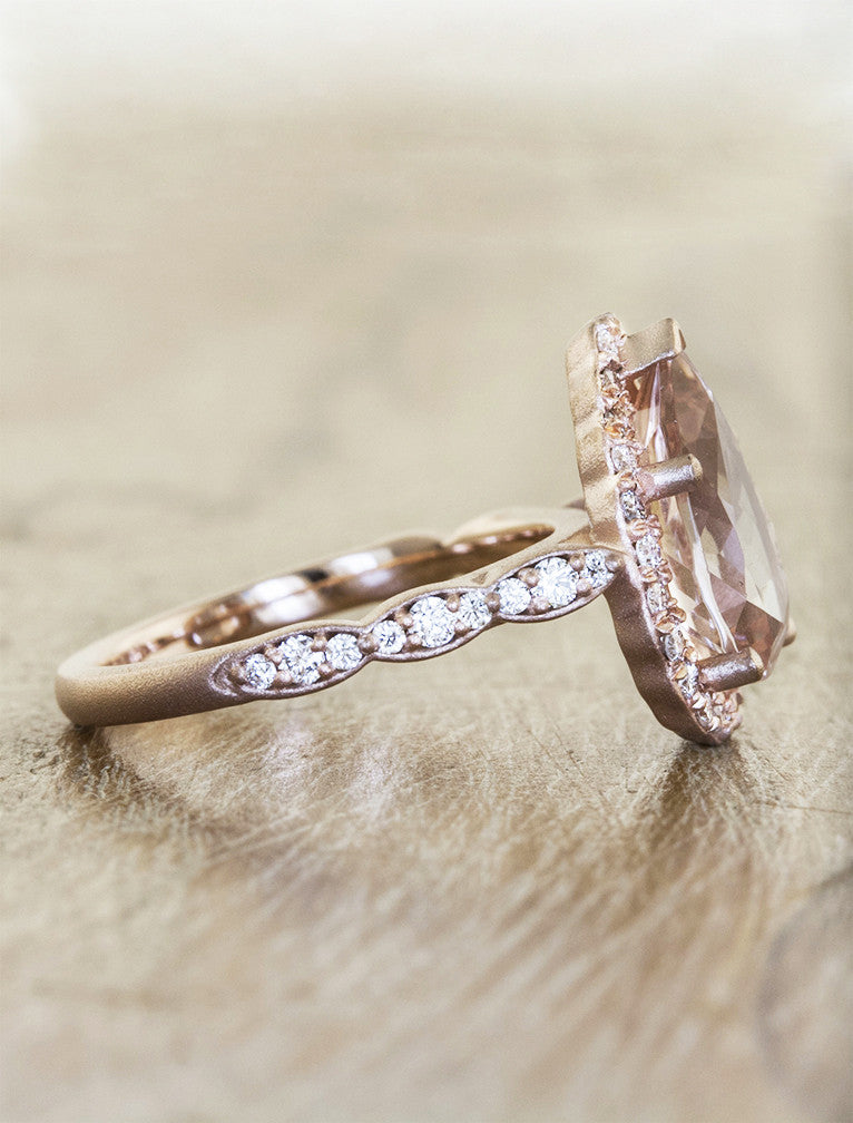 Pink Oval Morganite Engagement Ring 14k Rose gold Milgrain design