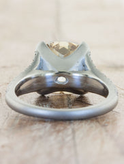 cushion cut brown diamond engagement ring, brushed platinum split shank band