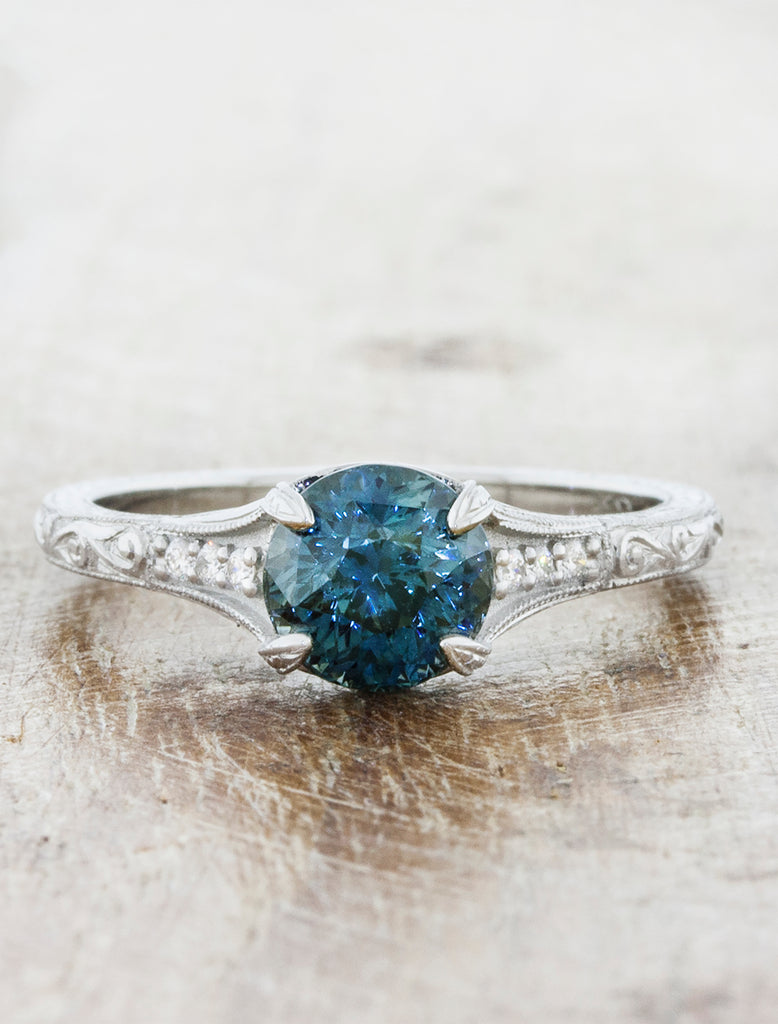 Vintage-Style Montana Sapphire Ring on Intricate Band 