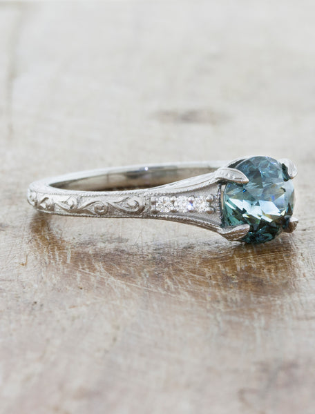 Vintage-Style Montana Sapphire Ring on Intricate Band 