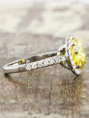 halo yellow diamond engagement ring, melini