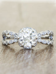 diamond accented split shank engagement ring, round diamond - platinum variation;caption:1.25ct. Old European Cut Diamond Platinum