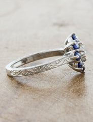 Blue Sapphire Halo Diamond Engagement Ring