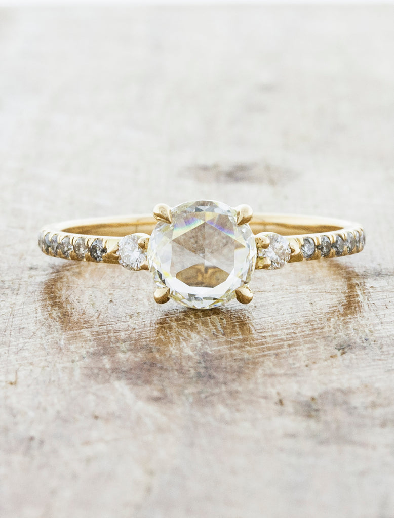 caption:Shown in yellow gold with an 0.50ct rose cut diamond