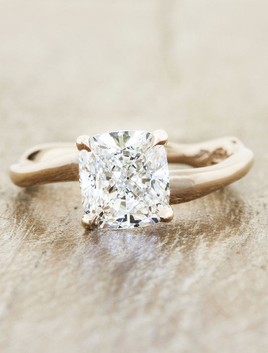 caption:Shown with 1.50ct cushion cut diamond in 14k rose gold
