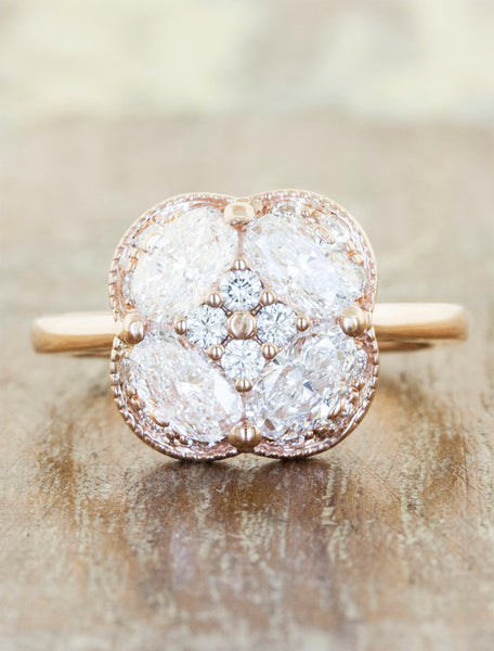 Daisy Round Halo Engagement Ring Vintage Inspired style