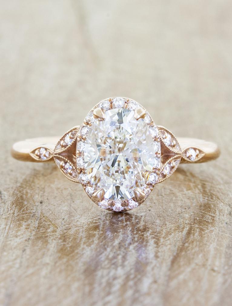 Vintage inspired engagement ring;caption:1.50ct. Oval Diamond 14k Rose Gold