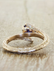 asymmetrical tree bark engagement ring - gemstone, rear view