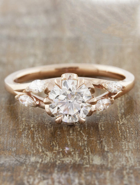 unique engagement rings rose gold nature inspired marquis diamonds round diamond split band anya f grande