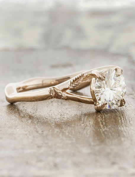 leaf prong organic shaped diamond engagement ring, rose gold