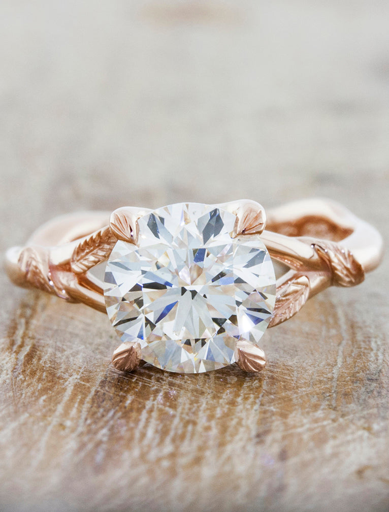 Vintage Style Rose and Leaf Engagement Ring