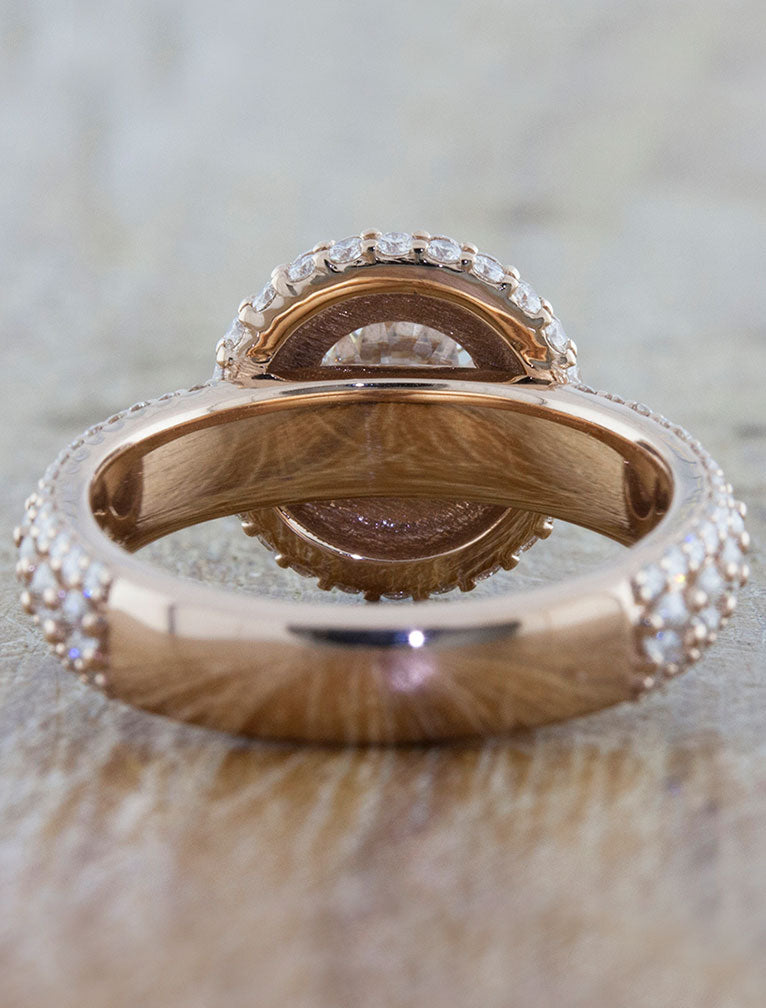 Unique rose gold halo diamond ring