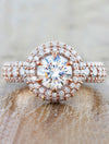 Unique rose gold halo diamond ring