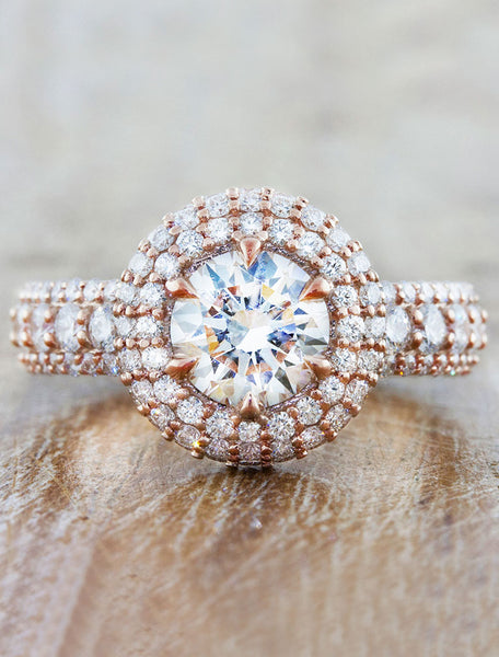 Unique rose gold halo diamond ring