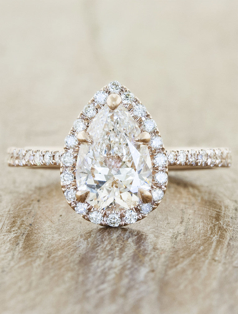 Verity halo engagement ring pear caption:1.25ct. Pear Diamond 14k Rose Gold