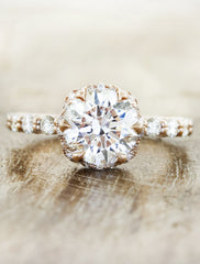 Vintage inspired engagement ring, caption:1.40ct. Round Diamond 14k Rose Gold