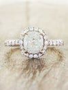 caption:Shown with rough cut diamond in 14k rose gold