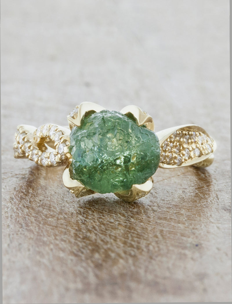 caption:Shown with rustic Montana sapphire in 14k yellow gold