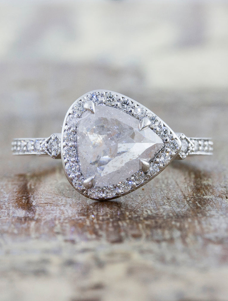Pear Shaped Rough Diamond Halo Engagement Ring