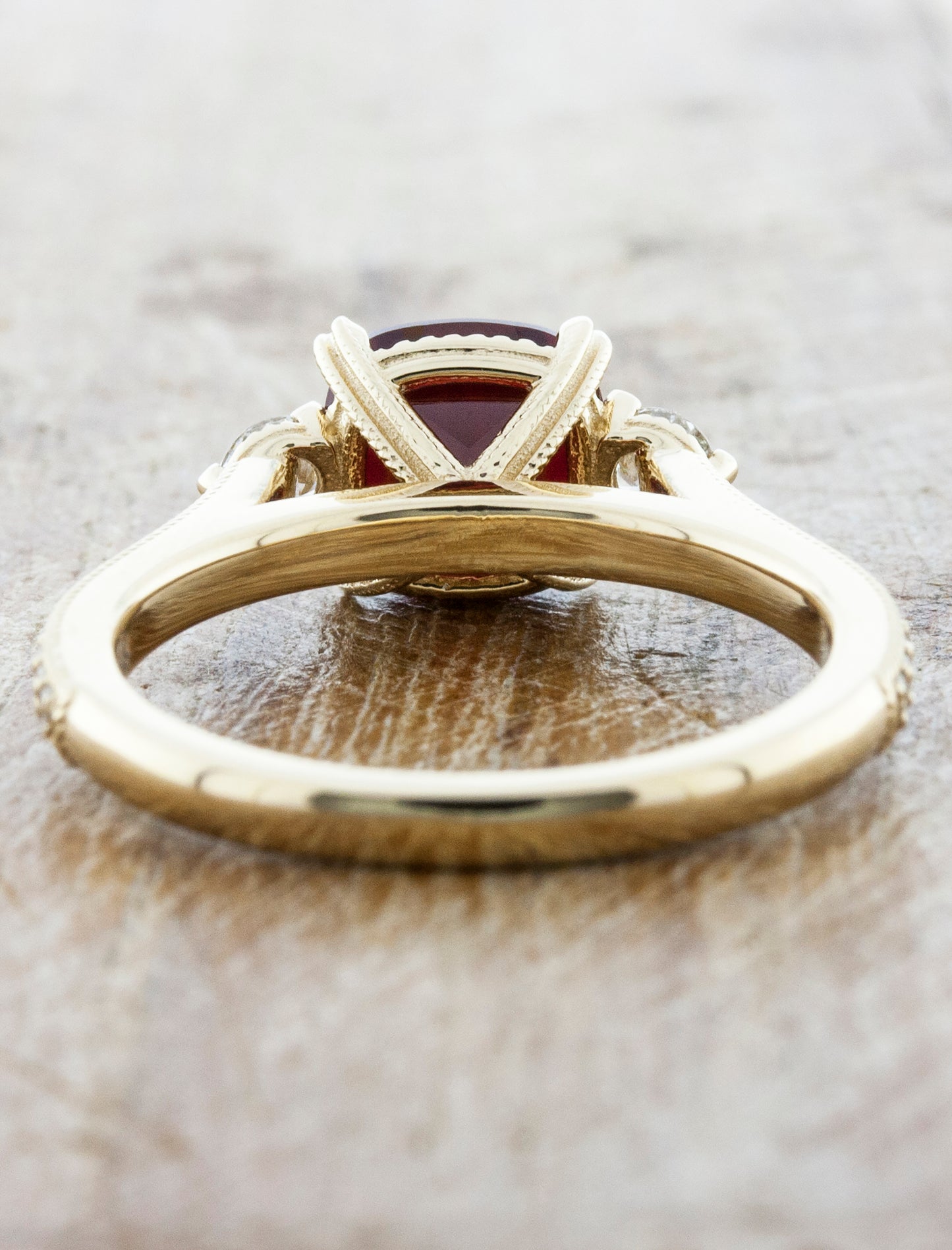Three-Stone Ruby Ring with Pave - Intricate Basket