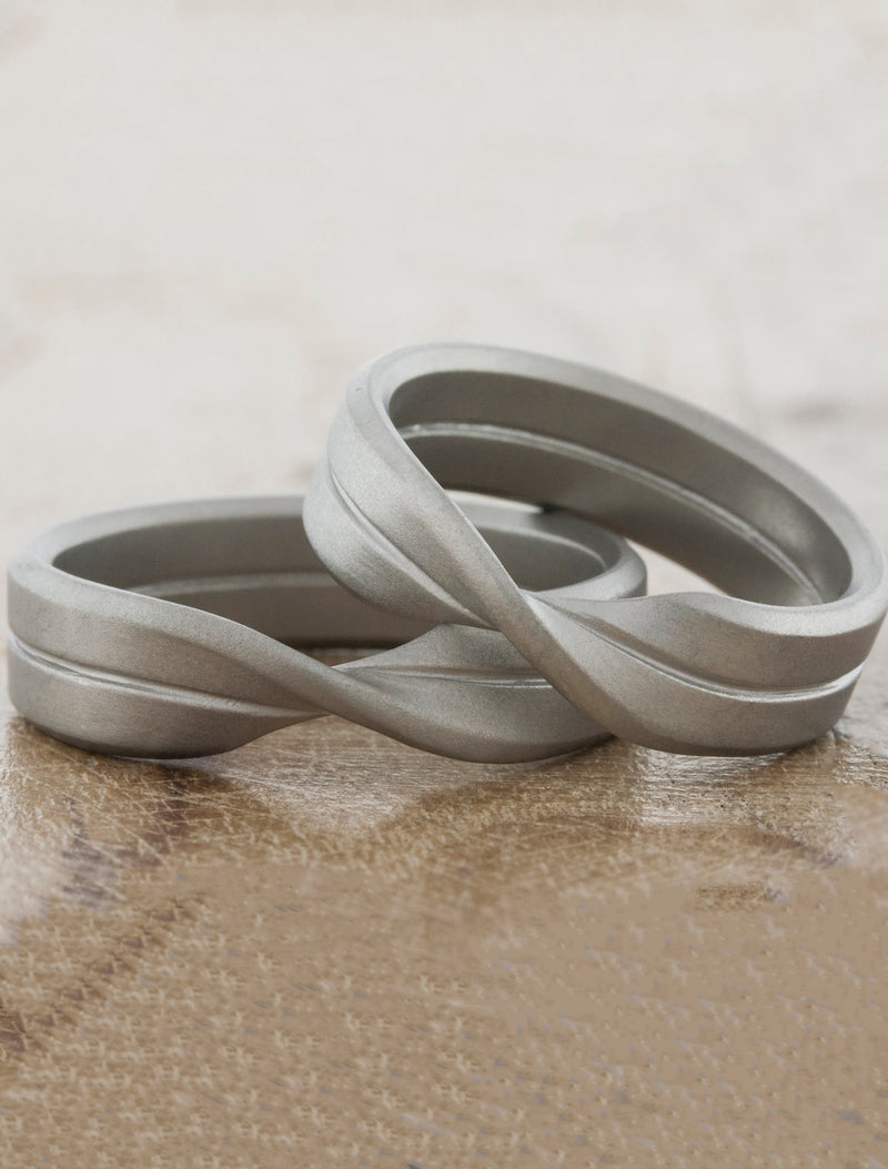 caption:Shown in 5 & 6mm width, platinum, satin finsih