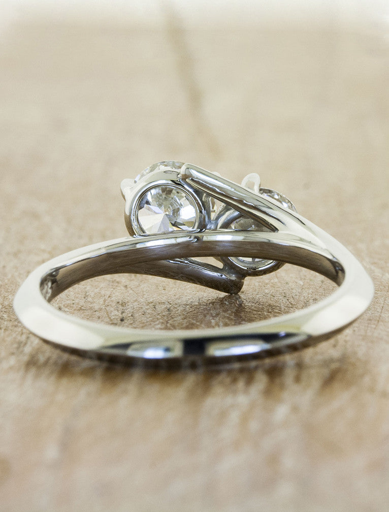 two stone diamond engagement ring, asymmetrical band