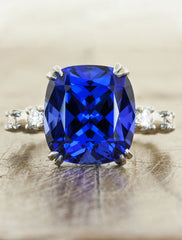 large cushion cut blue sapphire engagement ring