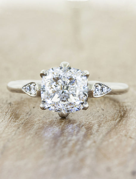 intricate setting, diamond engagement ring;caption:Customized with 1.50ct. Cushion Cut Diamond Platinum 