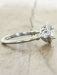 halo diamond engagement ring, brushed platinum band