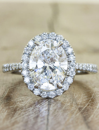 Verity halo engagement ring caption:2.01ct. Oval Diamond Platinum