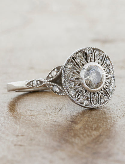 Vintage Inspired Halo Rough Grey Diamond Engagement Ring