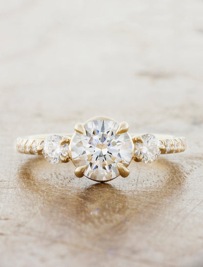 Multi-Stone Vintage Inspired Engagement Ring. caption:1.00ct. Round Diamond 14k Yellow Gold