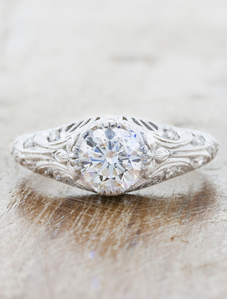 Vintage-Inspired Hand Engraved Engagement Ring