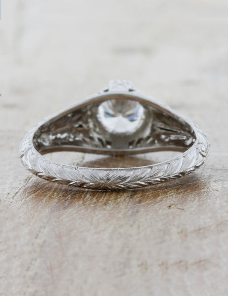 Vintage-Inspired Hand Engraved Engagement Ring - rear view of ring