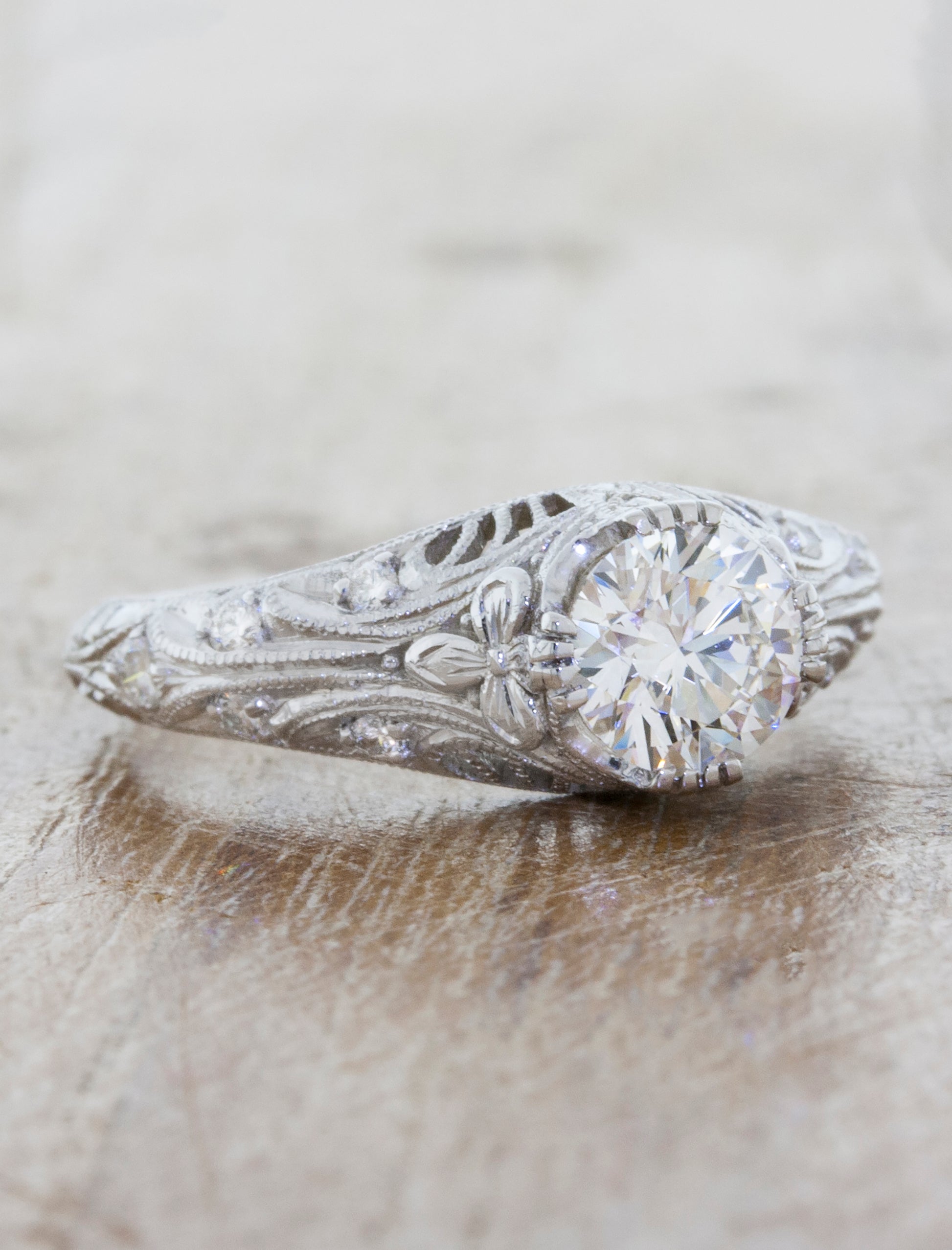 Vintage-Inspired Hand Engraved Engagement Ring - angle view