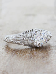 Vintage-Inspired Hand Engraved Engagement Ring - angle view