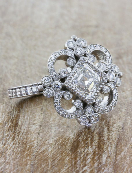 Platinum, Three Stone Asscher Cut Diamond Ring (492T) | The Antique  Jewellery Company