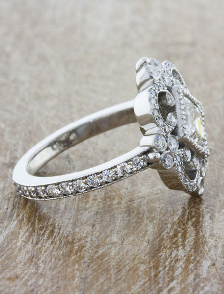 14k White Gold Custom Vintage Style Asscher Diamond Engagement Ring #104398  - Seattle Bellevue | Joseph Jewelry