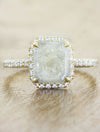 caption:Shown with 1.84ct emerald cut rustic diamond in 14k yellow gold