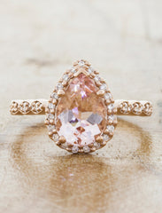Halo Rose Gold  Morganite Engagement Ring caption:1.62ct. Pear Shape Morganite 14k Rose Gold