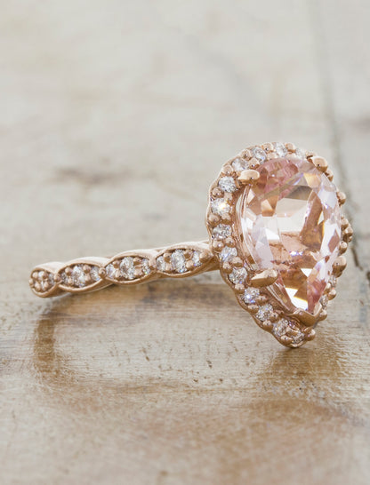 Halo Rose Gold  Morganite Engagement Ring 
