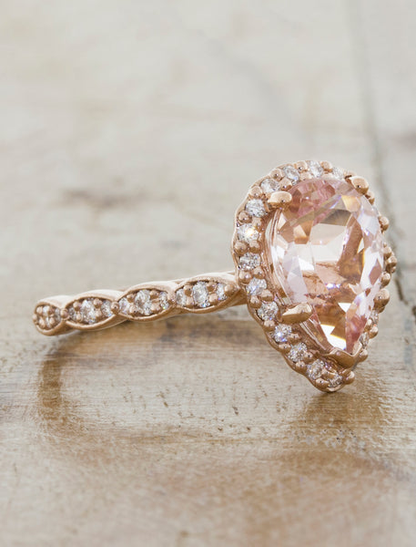 Halo Rose Gold  Morganite Engagement Ring 