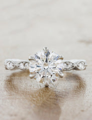 Classic 1 carat diamond engagement Ring, Vintage Band caption:1.01ct Round Diamond in 14k White Gold